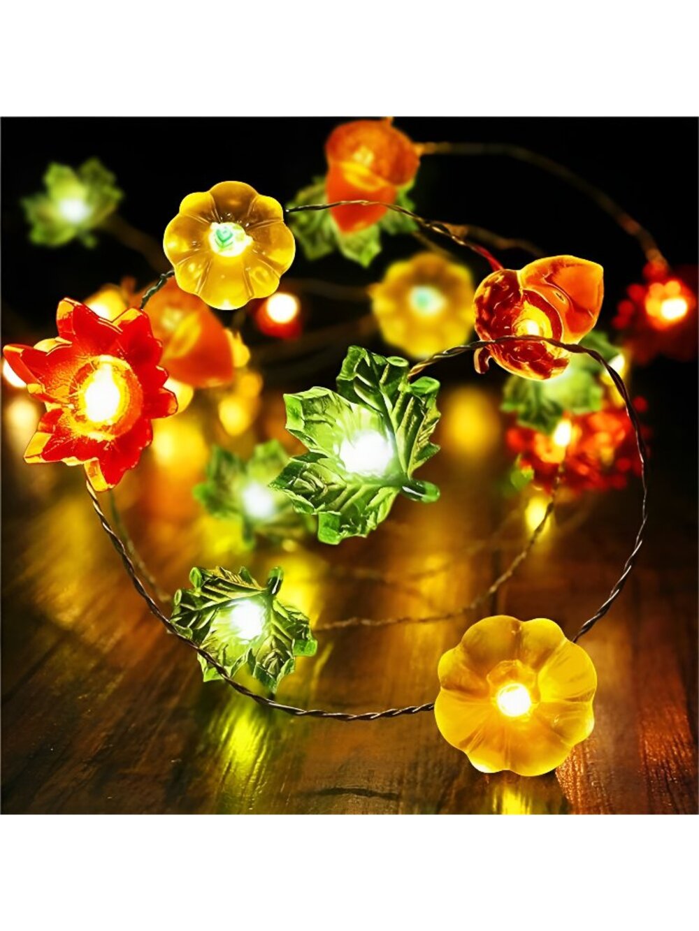 2 Pack 3D Pumpkin Maple Leaf Acorn Fall Lights, 20Ft 60 LED Battery Operated